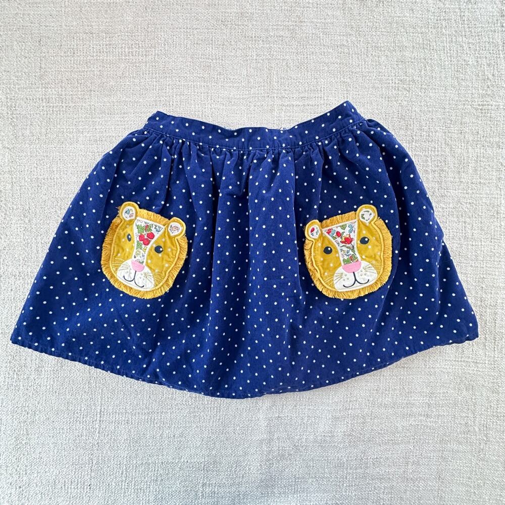 Mini Boden Girl's Blue Polka Dot Lion Applique Skirt EUC 11/12